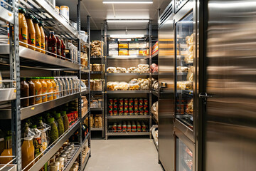 Industrial Kitchen Pantry with Stainless Steel Shelving.
