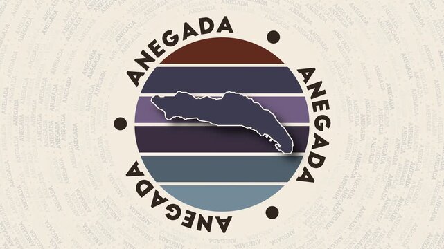 Anegada logo intro. Badge with the circular name and map of island. Amazing Anegada round logo animation.