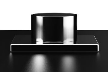 Chrome black glossy metallic product podium stage in modern style for product display. Premium background for product presentation and branding. Transparent background, PNG, cutout.