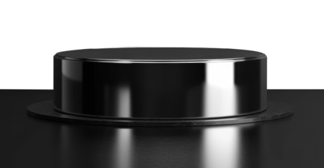 Chrome black metallic product podium stage in modern style for product display. Minimalist premium background for product presentation and branding. Transparent background, PNG, cutout.