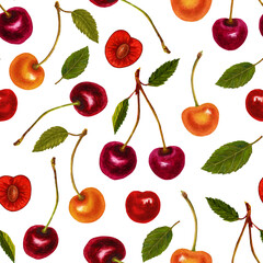 Watercolor Seamless Pattern With Cherry