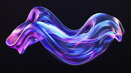 3D render of abstract cloth floating with purple and blue gradient isolated on black background digital art illustration fluid and dynamic movement vibrant gradient colors modern and artistic visual
