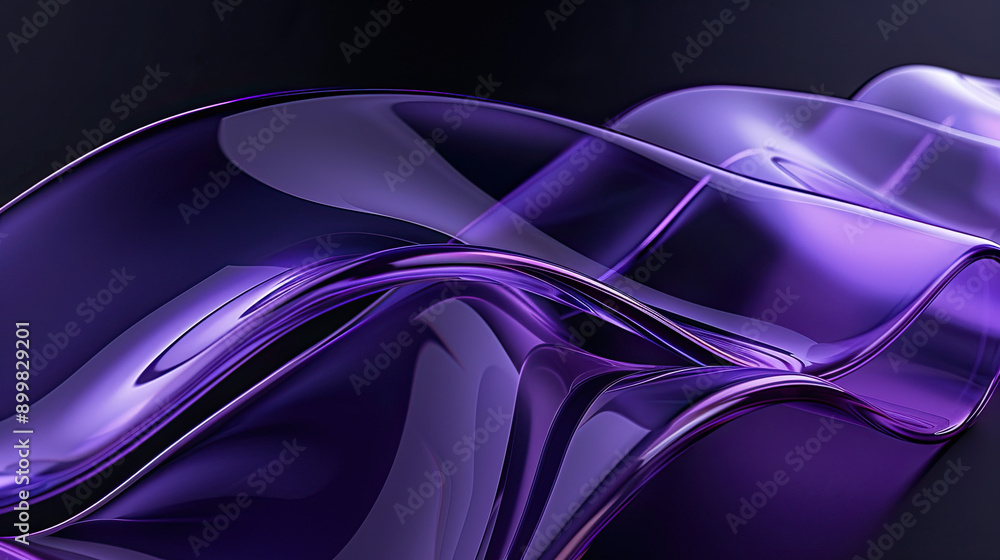 Fototapete 3D render of an abstract background with beautiful curved glass and a purple-blue gradient isolated on black background elegant and modern design fluid glass shapes vibrant gradient colors striking an