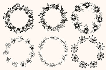 Hand drawn floral frame collection