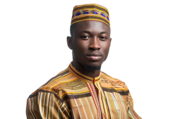 A young businessman from Africa, dressed in traditional attire, showcasing the richness of cultural diversity in modern business