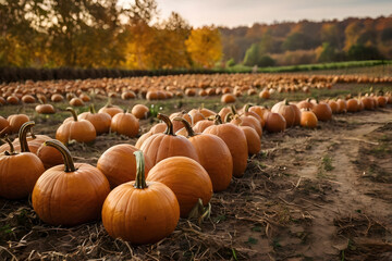 Pumpkins on a farm with autumn colors