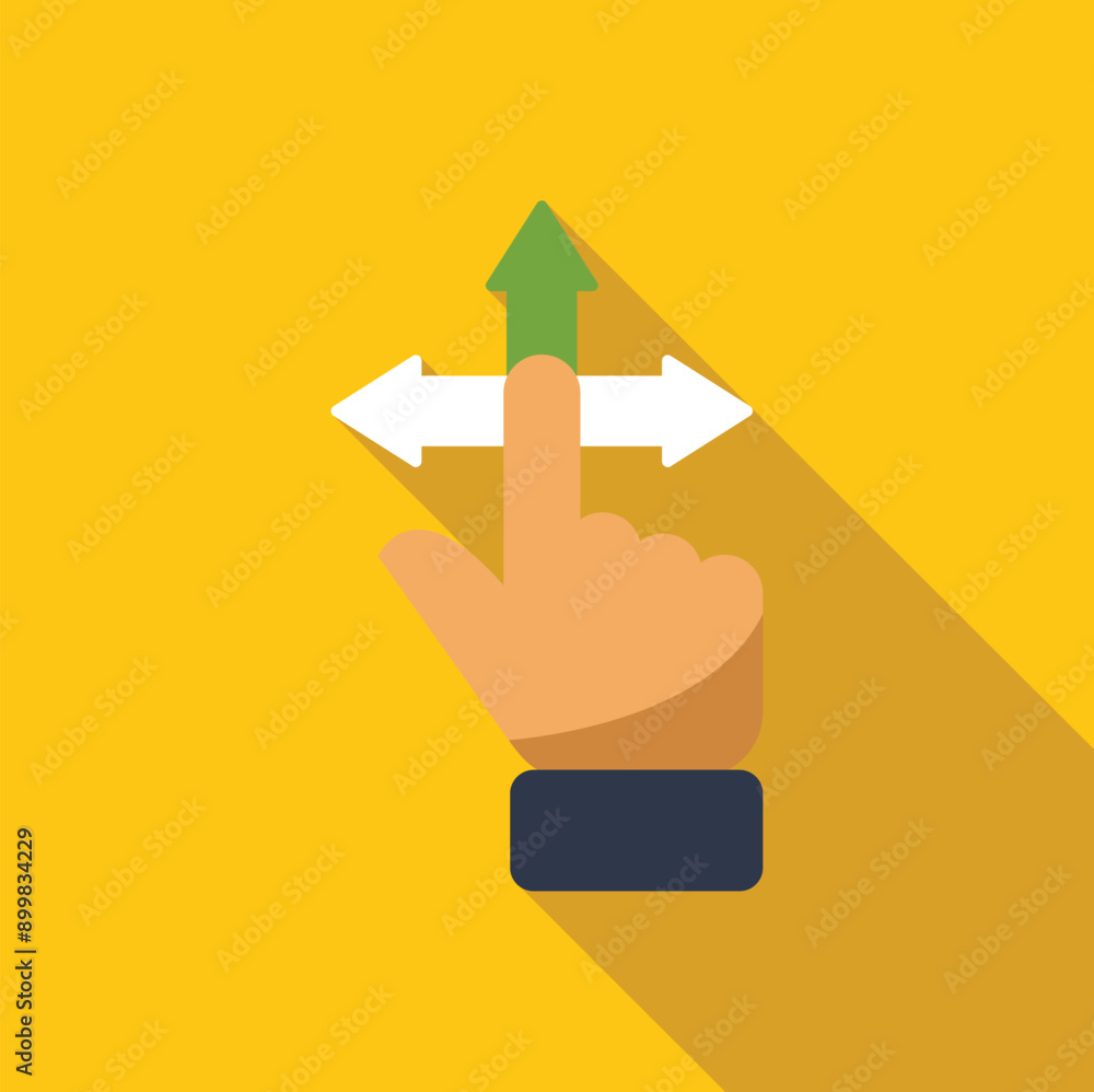 Poster hand is using a touch screen gesture to scroll up with one finger on a yellow background