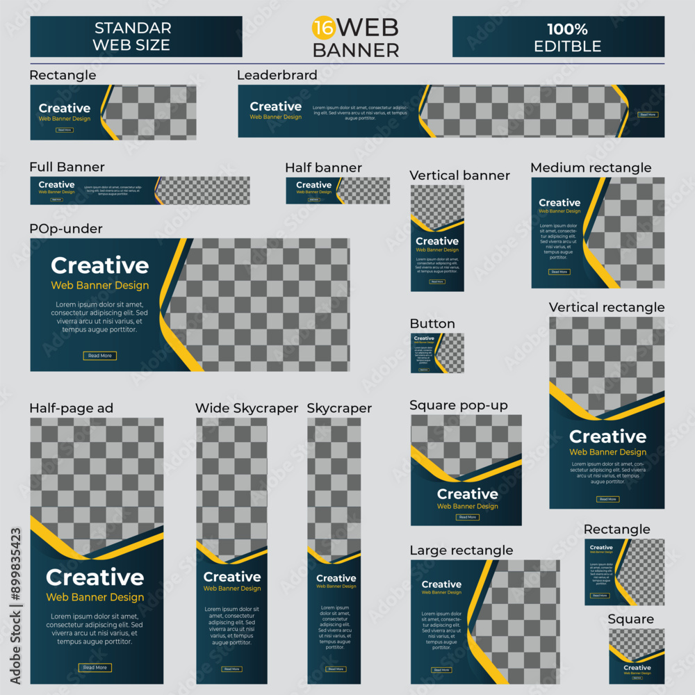 Wall mural abstract banner design web template set, horizontal header web banner.
