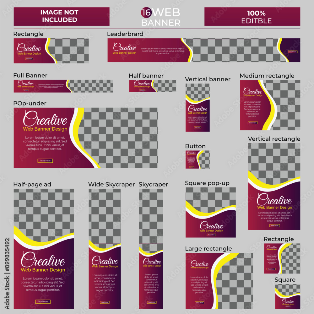 Wall mural set of corporate web banners of standard size with a place for photos. editable text. vertical, hori