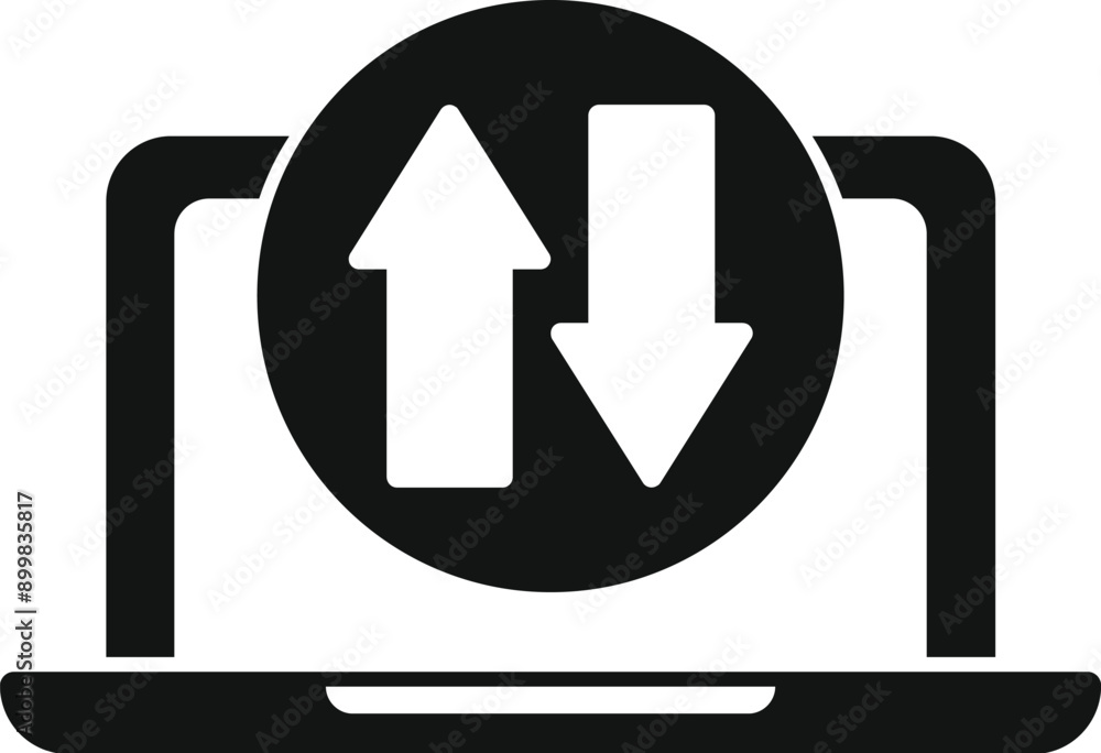 Aufkleber simple icon representing a laptop with an upload and download symbol, perfect for projects about dat