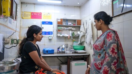 Obraz premium Indian doctor with patient in hospital or clinic