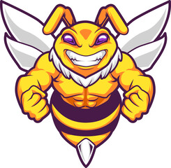 Angry bee esport mascot logo design illustration