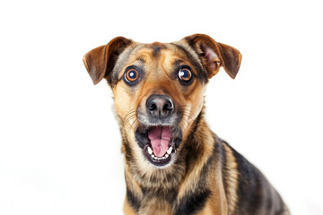 Close-up Portrait of Surprised Dog with Open Mouth and Wide Eyes