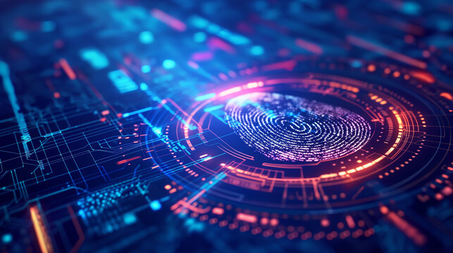 Digital fingerprint technology showcasing biometric security data with cyber scan for authentication