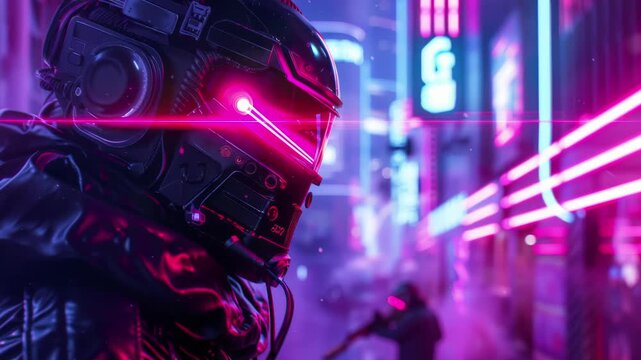 Epic battles in synthwave style with neon-lit details and a dark background. Seamless Loop Animation