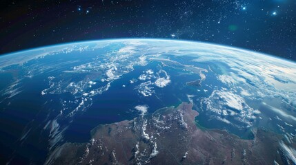 Fototapeta premium A close up of the Earth from space, with the blue ocean and land visible