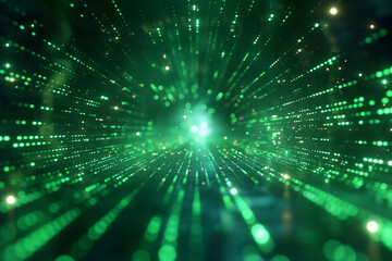Abstract green lights digital pattern with matrix glow in technology data and futuristic grid