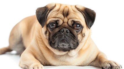 Purebred pug posing in studio isolated on white Symbolizing pets beauty and love
