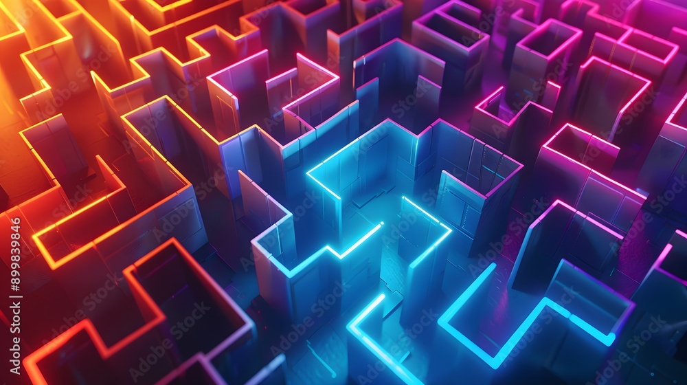 Poster a visually striking abstract maze composed of colorful glowing pathways
