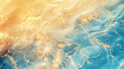 Abstract nature background with calm water waves reflecting sunlight creating a trendy gold blue watercolor texture