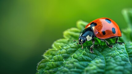Naklejka premium A ladybug is sitting on a leaf