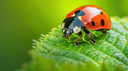 Fototapeta premium A ladybug is on a leaf