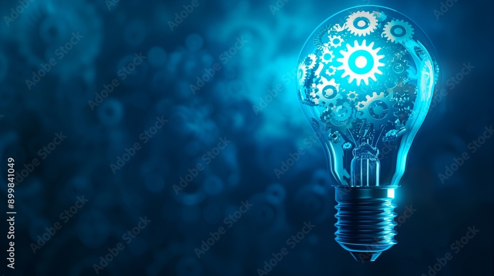 Aufkleber illuminated blue light bulb with intricate gears inside, symbolizing the intersection of machine lea