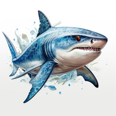 Obraz premium Watercolor Reef shark, clipart Illustration, Generative Ai