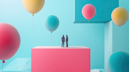 Minimal balloon image of geometric shapes with people AI generated