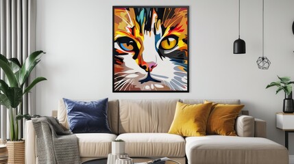Abstract cat portrait poster idea for living room decor frame poster AI generated