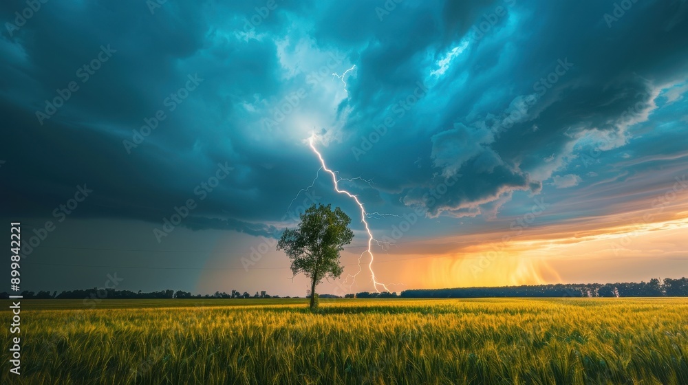 Poster a tree is struck by lightning in a field