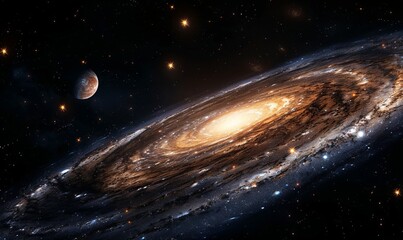 Fototapeta premium The cosmic whirlwind of the Andromeda Galaxy, M31, with its majestic spiral arms and bright core, a cosmic tapestry of stars, gas, and dust spanning over 220,000 light-years