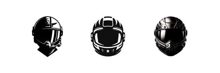 Fototapeta premium Set of Silhouette image of helmet icon, isolated over on transparent white background