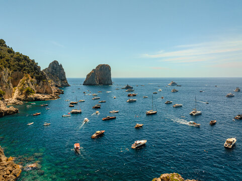 aerial photo with drone of the island of Capri in Italy, European summer