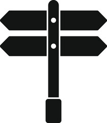 Simple black and white wooden direction signpost pointing in different directions