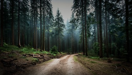 Un bosque oscuro y misterioso con árboles 