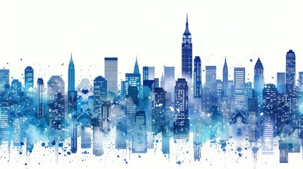 Obraz premium Cityscape at night blue pattern AI generated