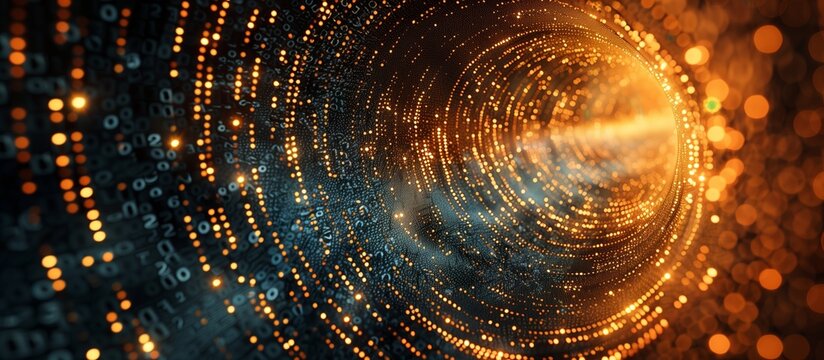Abstract data streams transformed into intricate patterns of encrypted symbols, Technology background, Big data concept, Binary computer code.