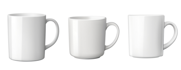 set of Three differences white cup cut out transparent background