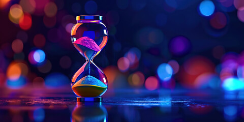 An hourglass in rainbow colors