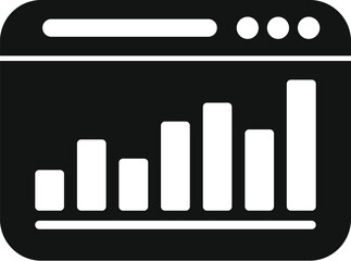 Black and white icon of a website showing a growing bar chart