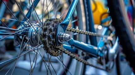Detailed close-up of a modern bicycle's rear gear system, showcasing the shiny metallic finish and precise engineering. Perfect for themes of cycling, sports equipment, and modern design.