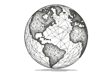 continuous single line drawing of  earth map with inter connected networks. Technology and innovative concept illustration.
