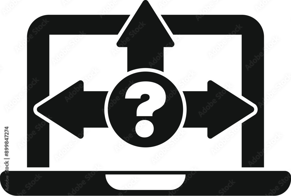 Aufkleber simple icon representing the concept of making a choice with a laptop, three arrows and a question m