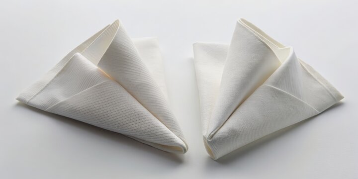 Two White Napkins Folded into Cones on a White Background, napkin, white, folded, texture, cone