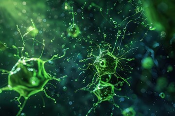 Microscopic View of Green Virus Particles