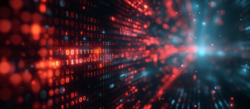 Abstract data streams transformed into intricate patterns of encrypted symbols, Technology background, Big data concept, Binary computer code.