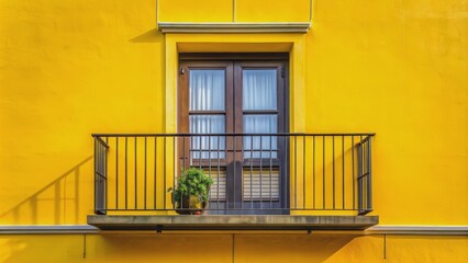 Obraz premium Yellow Wall with a Window and Balcony, Window, Balcony, Architecture, Building
