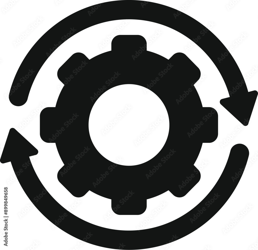 Poster black cogwheel with two arrows rotating around it representing a continuous process