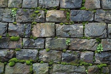 Obraz premium mossy stone wall texture cobblestone